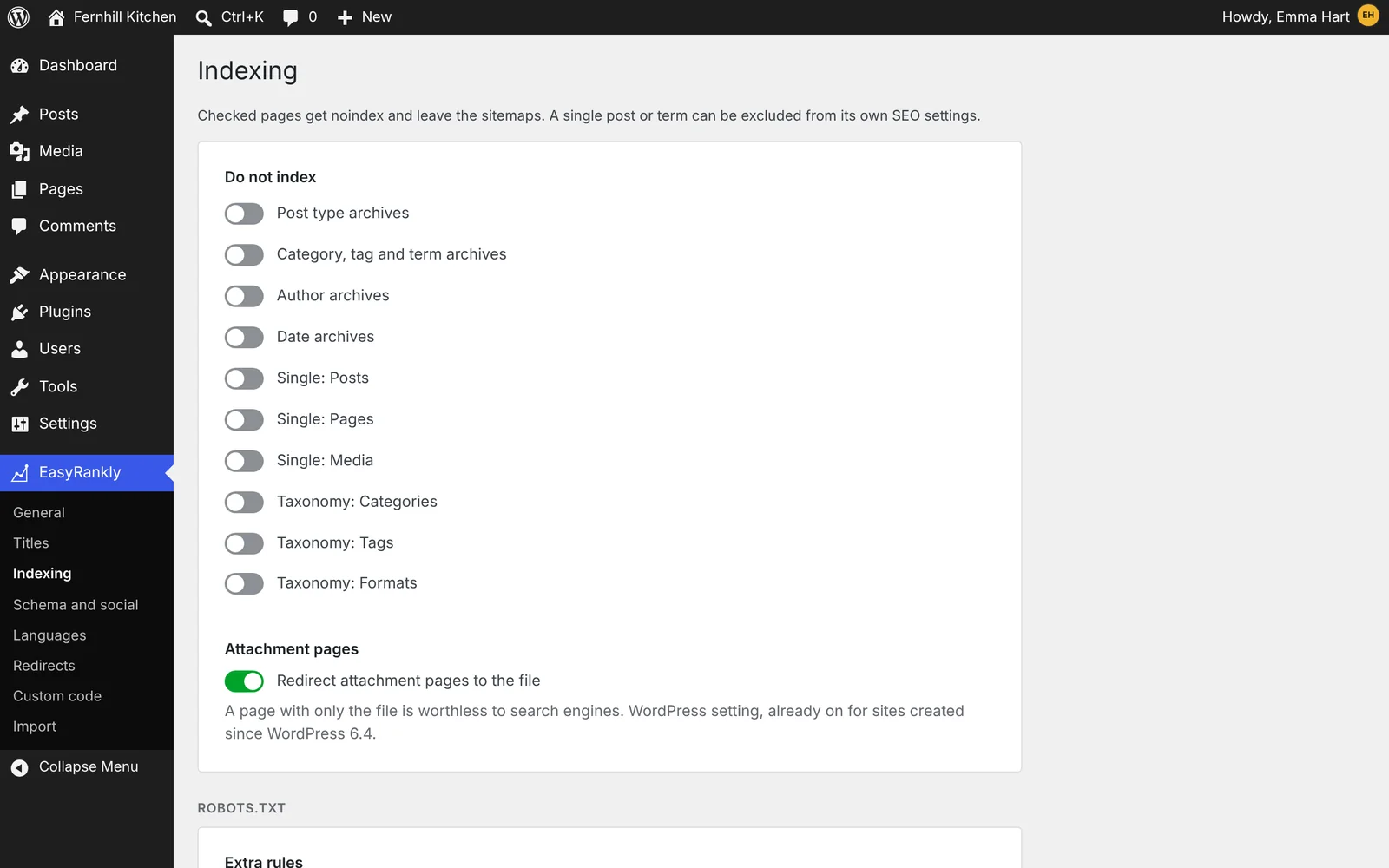 EasyRankly, Indexing: switches that keep archives, posts or terms out of Google and out of the sitemap